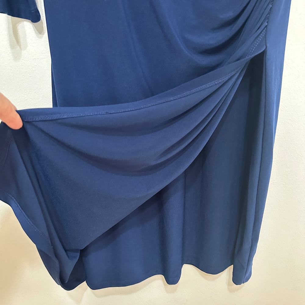 Lauren Ralph Lauren Ruched Dress Womens 14 Navy Surplice Sheath Stretch Classic - Picture 6 of 10